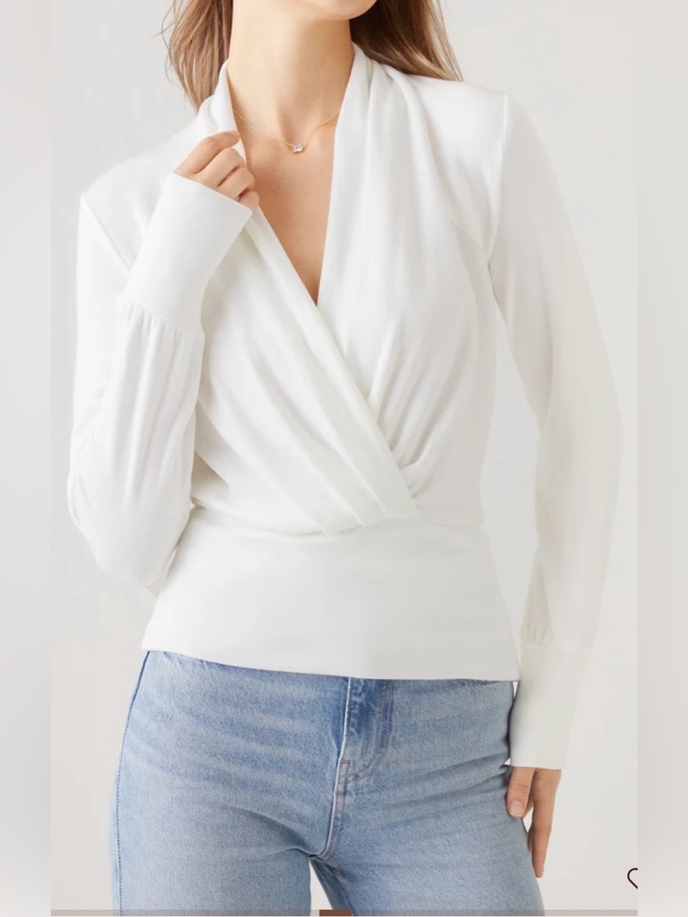 OGL Eco-Mousse Surplice Long Sleeve Banded Hem Top NWT